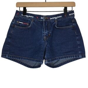 TOMMY JEANS Shorts Vintage Y2K 2002 Denim Spellout Waistband Embroidered Size 7